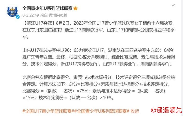 姚明回应U17联赛名次争议：提出一系列修改计划
